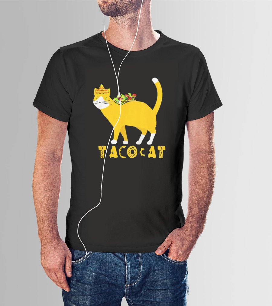 Tacocat Wearing Sombrero With Taco Filling Back T-Shirt