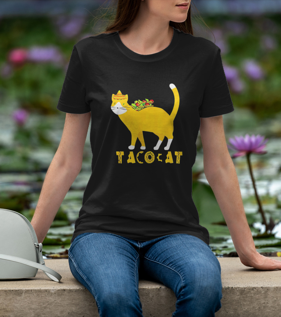 Tacocat Wearing Sombrero With Taco Filling Back T-Shirt