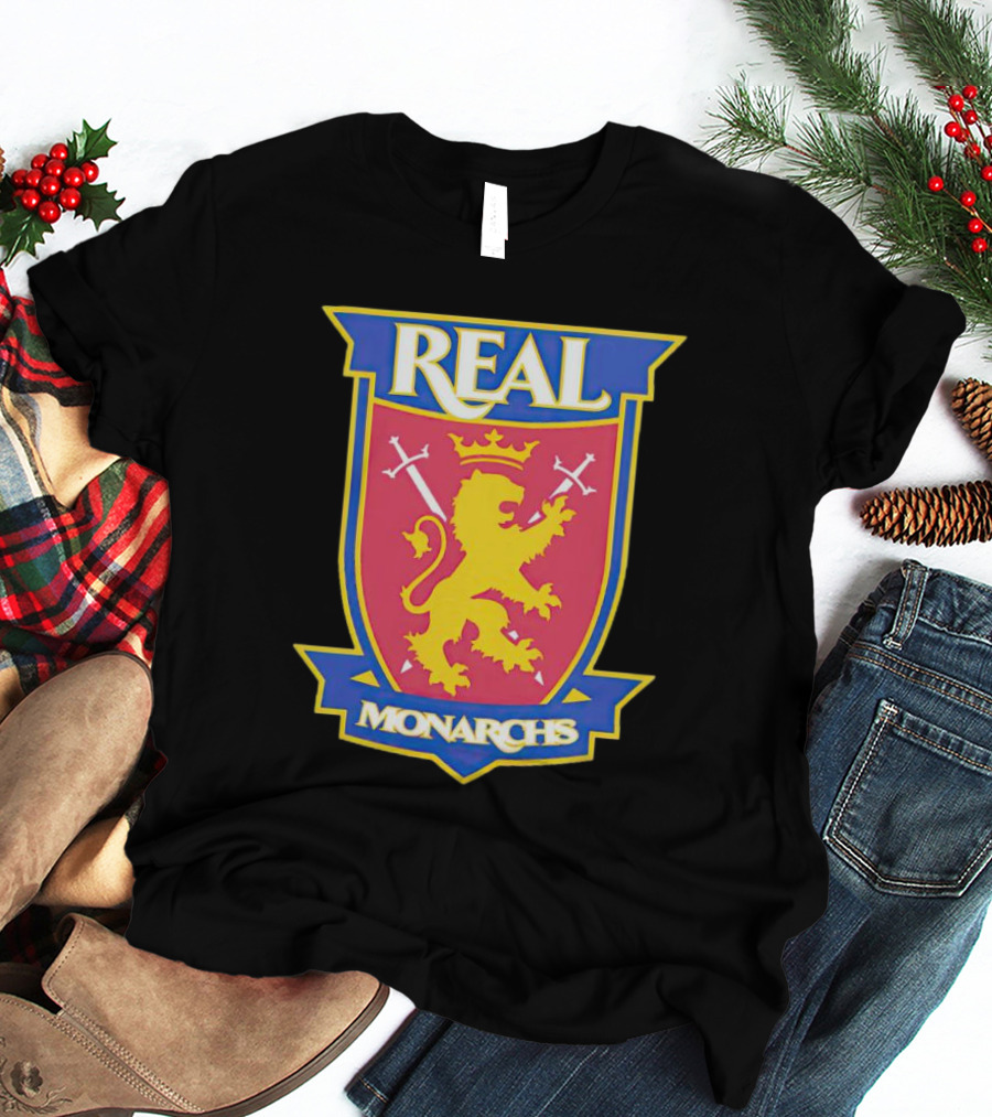 Real Salt Lake Real Monarchs Bold Emblem Crest With Lion And Crossed Swords T-Shirt