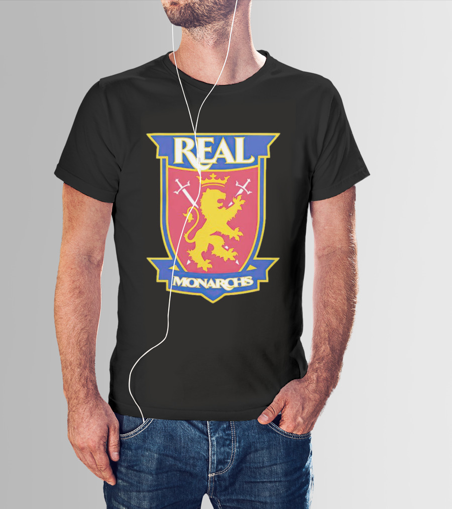 Real Salt Lake Real Monarchs Bold Emblem Crest With Lion And Crossed Swords T-Shirt
