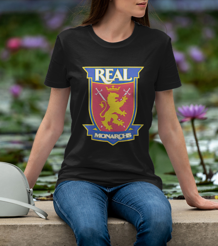 Real Salt Lake Real Monarchs Bold Emblem Crest With Lion And Crossed Swords T-Shirt