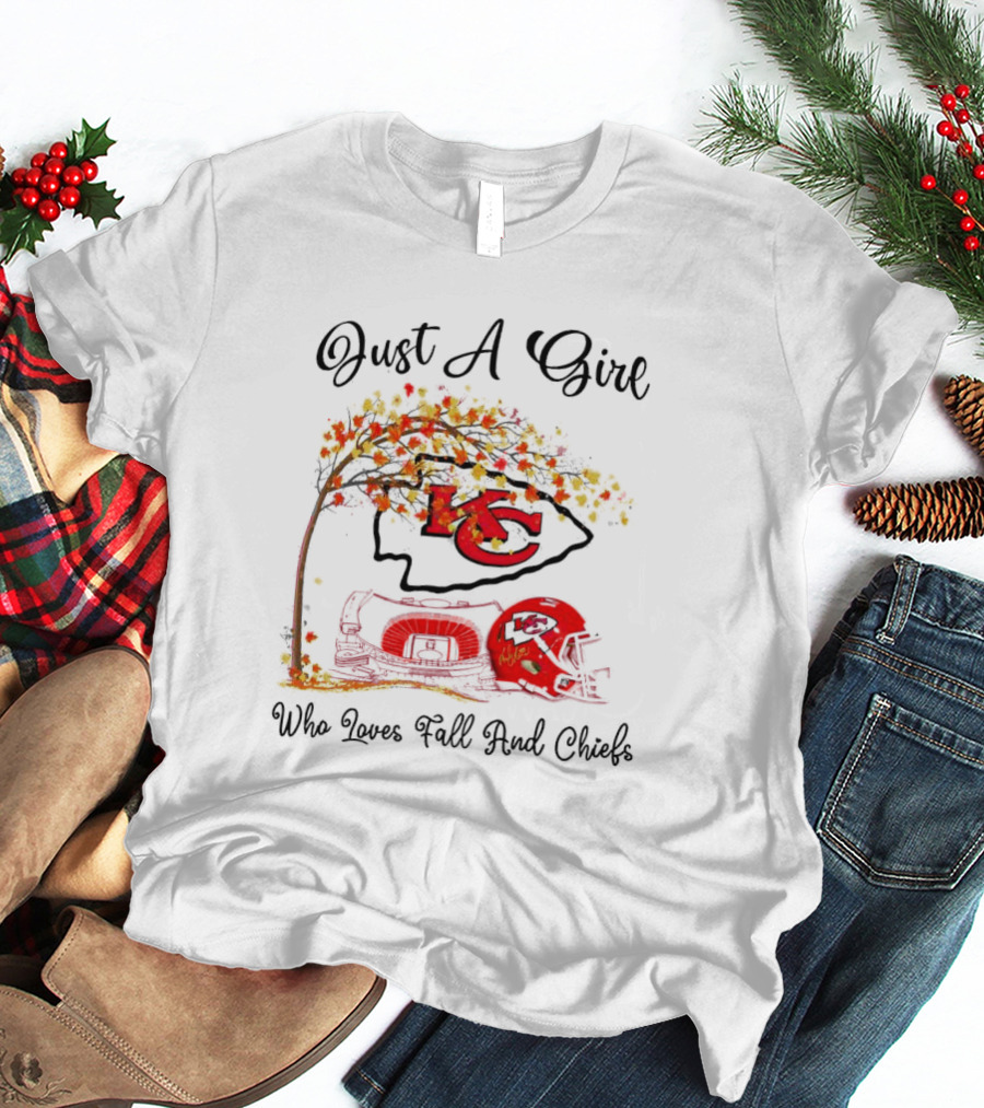 Just A Girl Who Loves Fall And Kansas City Chiefs Football T-Shirt