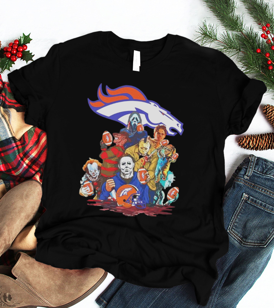 Denver Broncos Horror Movie Icons Mashup T-Shirt