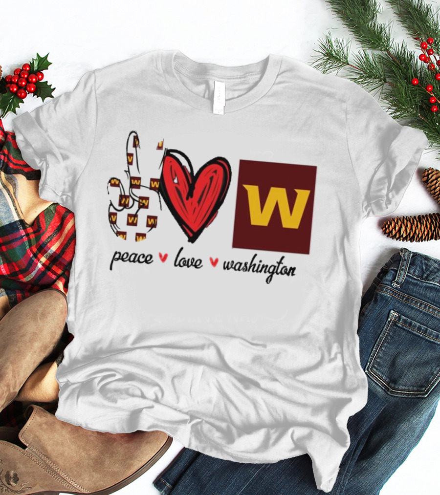 Peace Love Washington Commanders W Logo Football Team T-Shirt