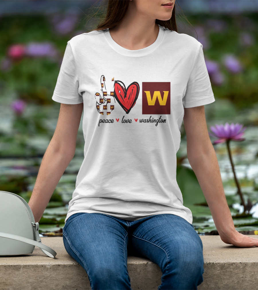 Peace Love Washington Commanders W Logo Football Team T-Shirt