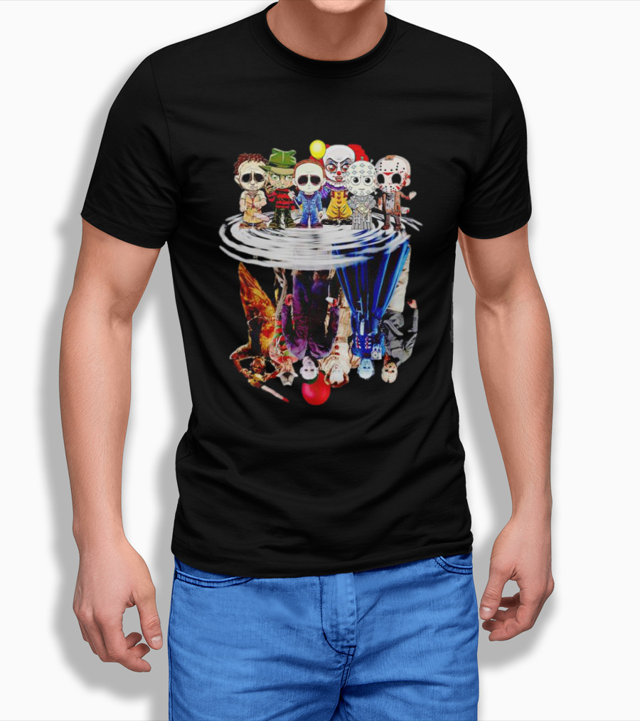 Horror Halloween Chibi Icons Reflecting In Water Mirror T-Shirt