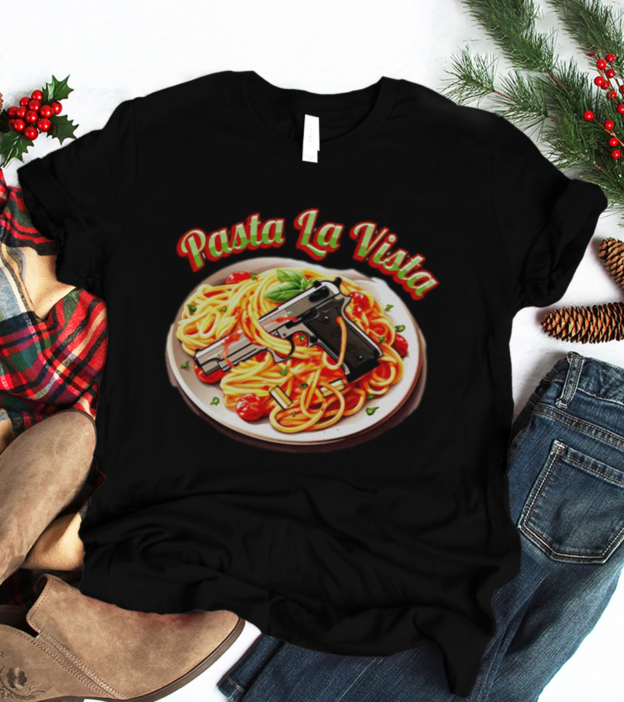 Pasta La Vista Spaghetti Gun Plate T-Shirt