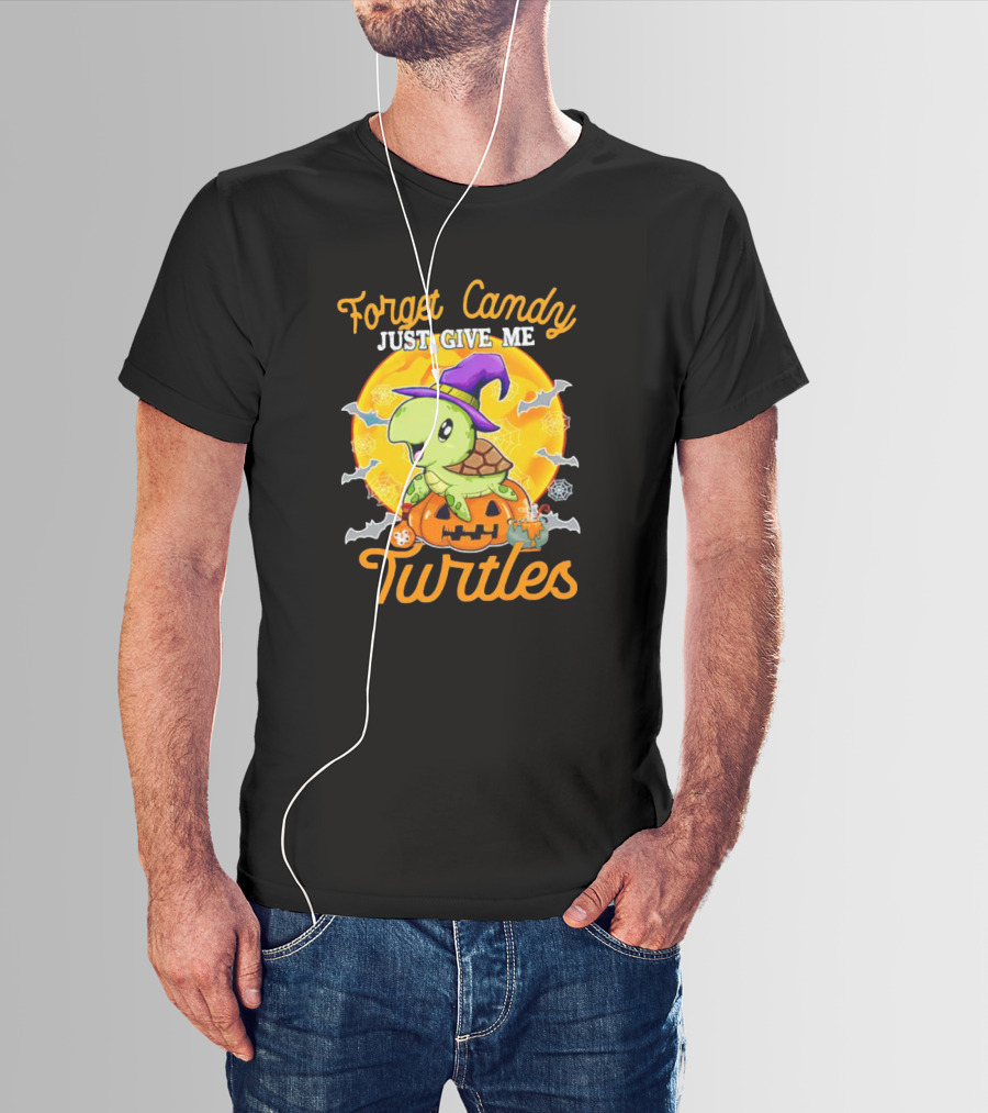 Forget Candy Just Give Me Turtles Halloween Pumpkin Witch Hat Bats Moon T-Shirt