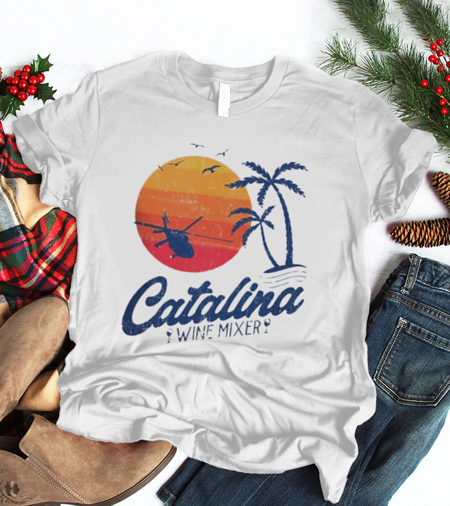 Catalina Wine Mixer Helicopter Sunset Palm Trees T-Shirt