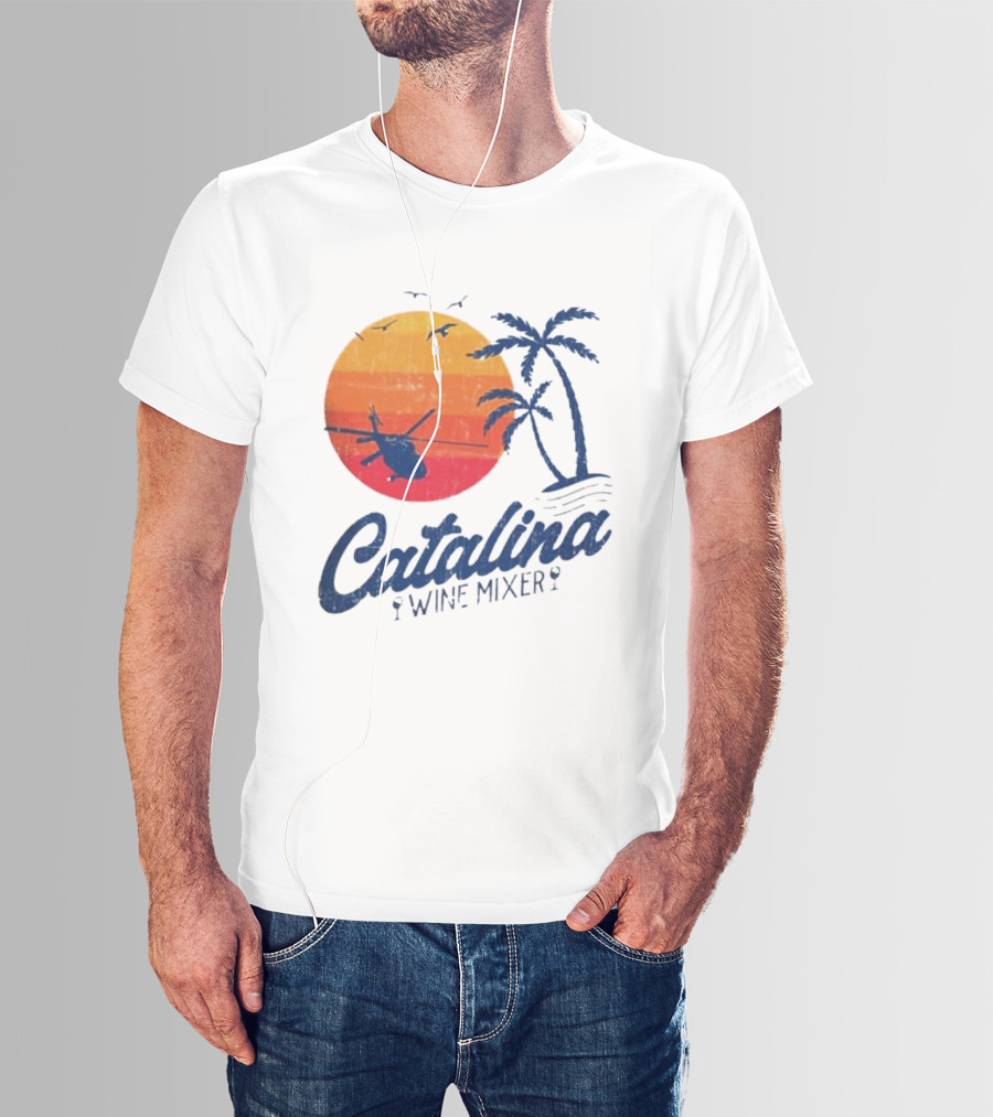 Catalina Wine Mixer Helicopter Sunset Palm Trees T-Shirt