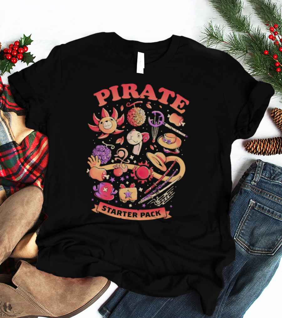 Pirate Starter Pack One Piece Treasure Jolly Roger Icons T-Shirt