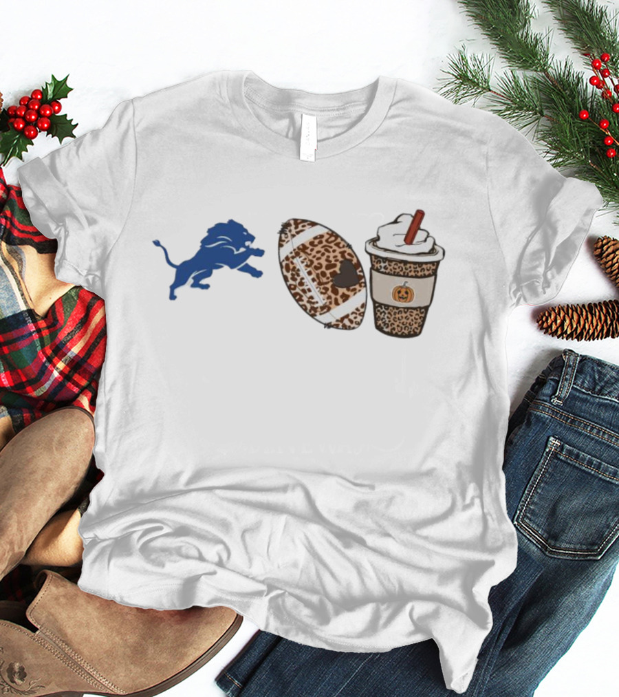 Detroit Lions Leopard Football Pumpkin Spice Fall Season T-Shirt