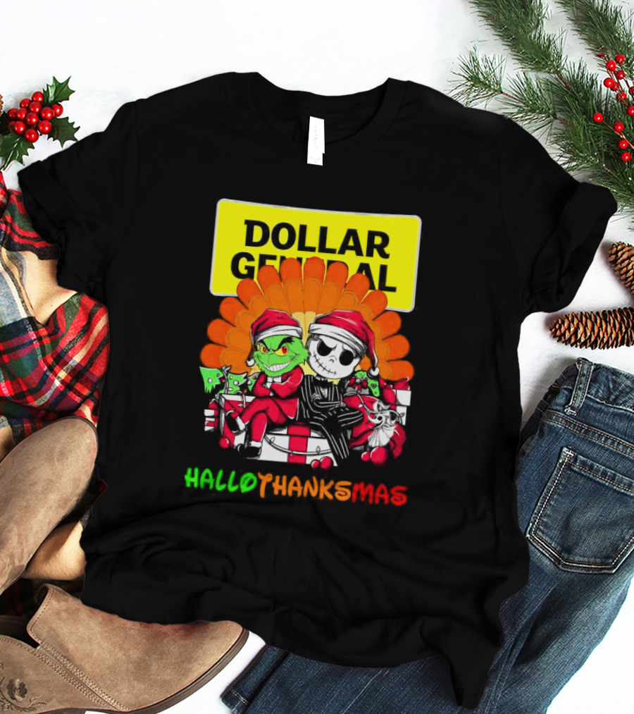 Grinch And Jack Skellington With Dollar General HalloThanksMas T-Shirt