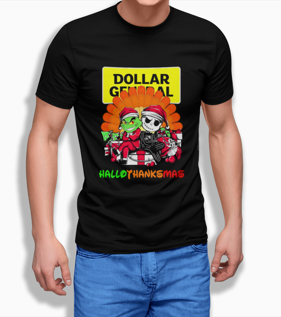 Grinch And Jack Skellington With Dollar General HalloThanksMas T-Shirt