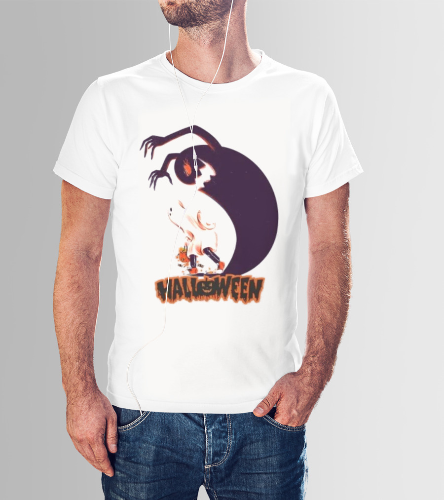 Happy Halloween Spooky Shadow Ghost With Pumpkin T-Shirt