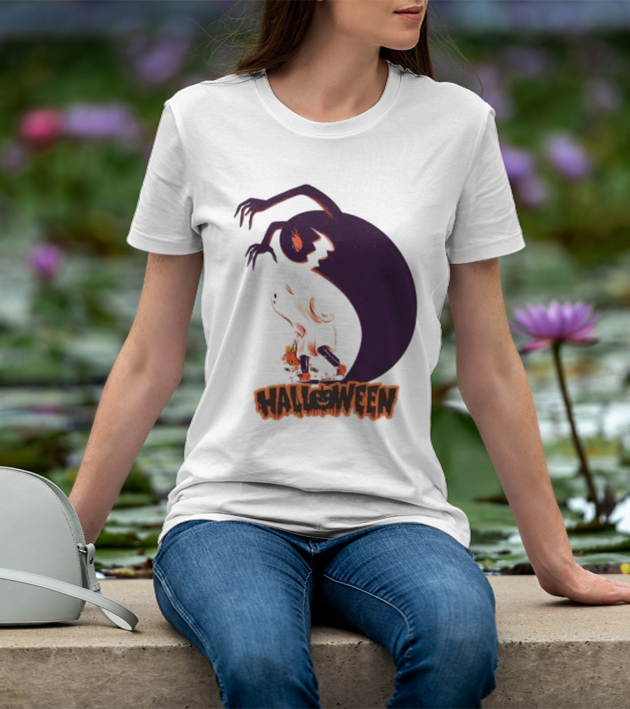 Happy Halloween Spooky Shadow Ghost With Pumpkin T-Shirt