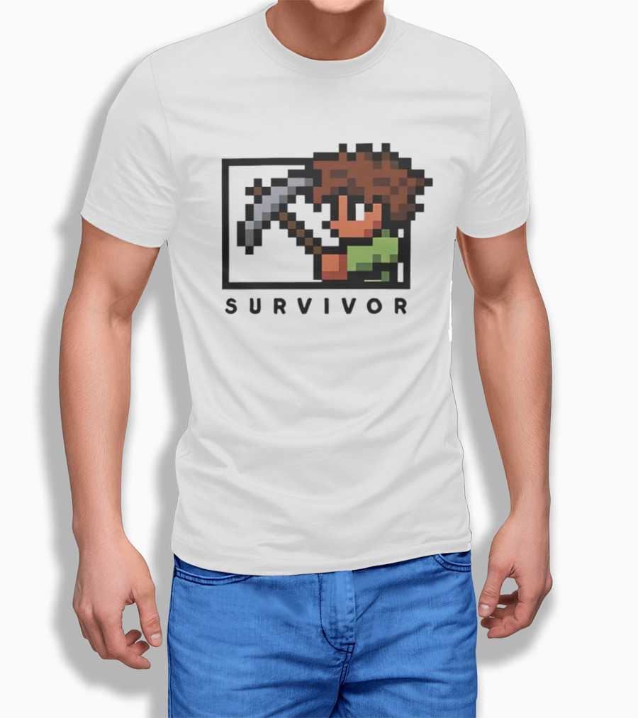Terraria Survivor Pixel Art Character With Pickaxe T-Shirt