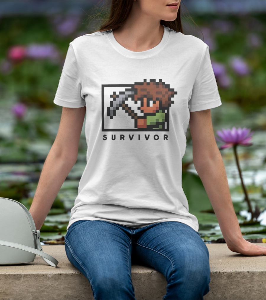 Terraria Survivor Pixel Art Character With Pickaxe T-Shirt