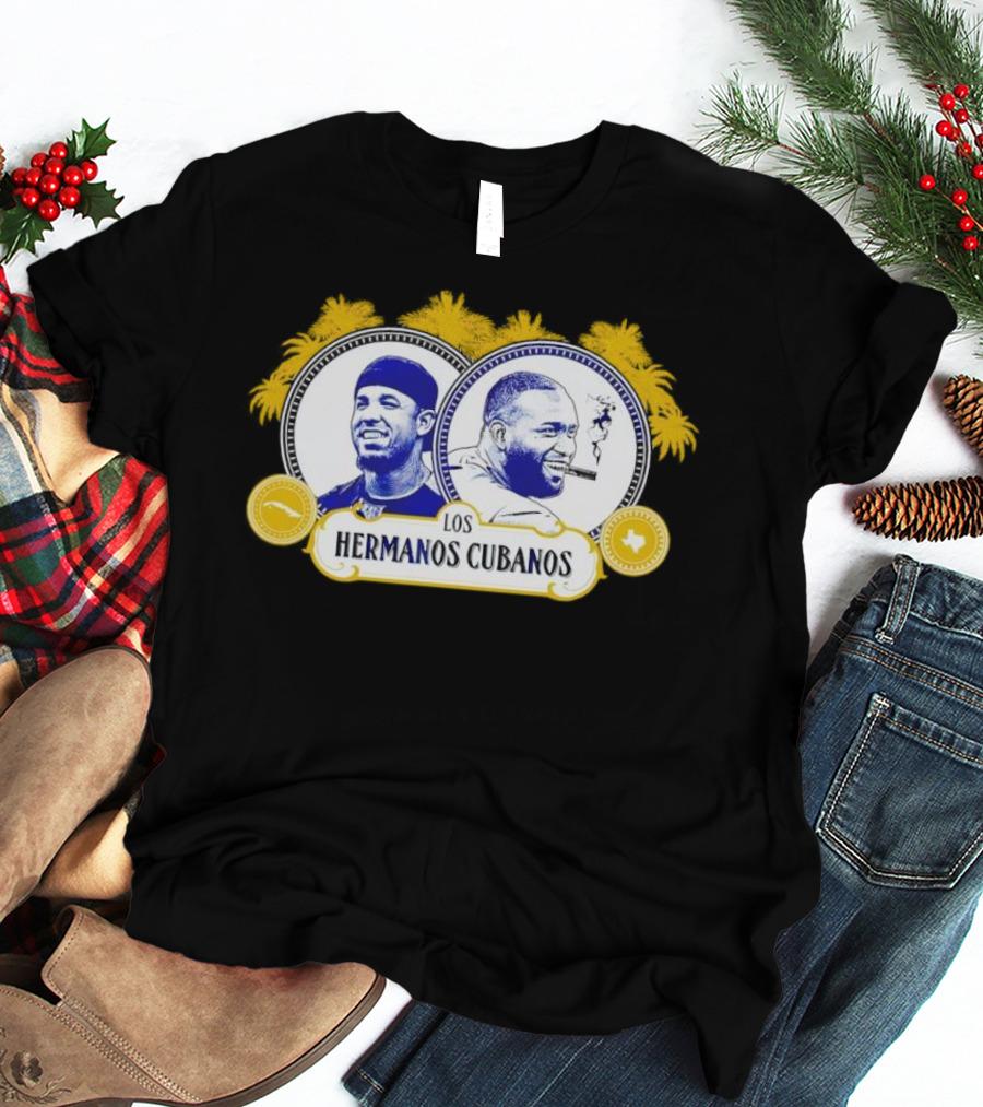 Los Hermanos Cubanos Cuban Baseball Brothers With Palm Trees And Texas T-Shirt