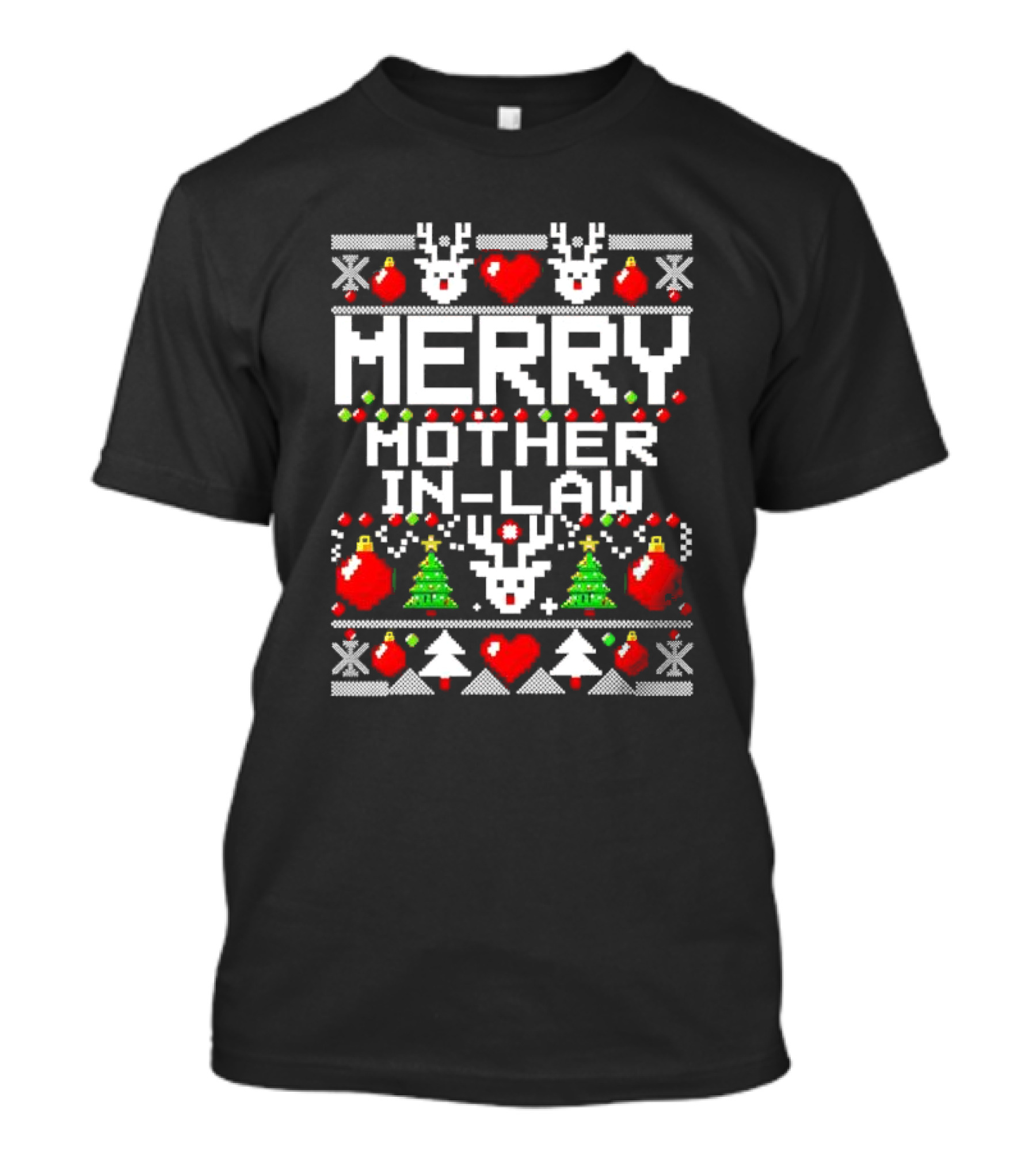 Merry Mother In-Law Christmas Sweater Reindeer Hearts Trees Ornaments T-Shirt