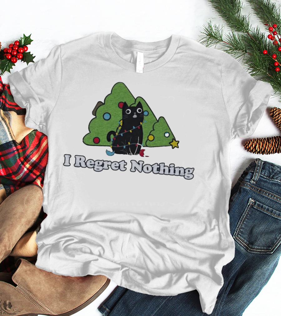 I Regret Nothing Black Cat Christmas Trees T-Shirt