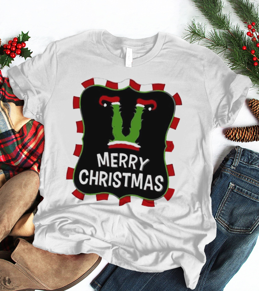 Merry Christmas Green Monster With Santa Hat T-Shirt