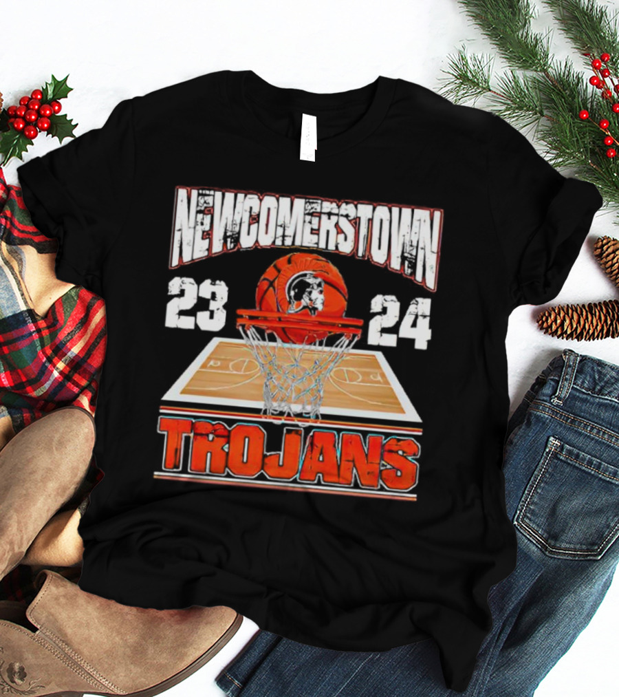 Newcomerstown Trojans Basketball 23 24 Court And Net T-Shirt