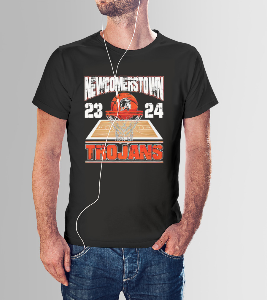 Newcomerstown Trojans Basketball 23 24 Court And Net T-Shirt