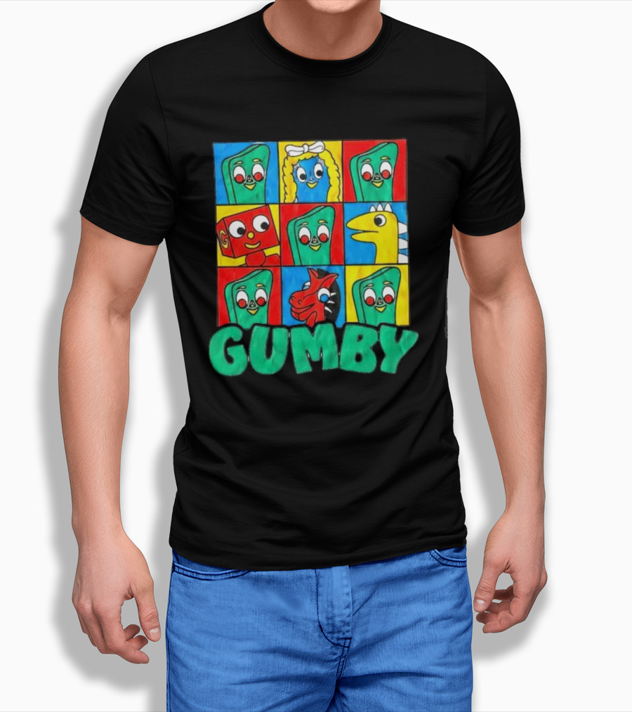 Gumby and Friends Colorful Cartoon Character Grid T-Shirt