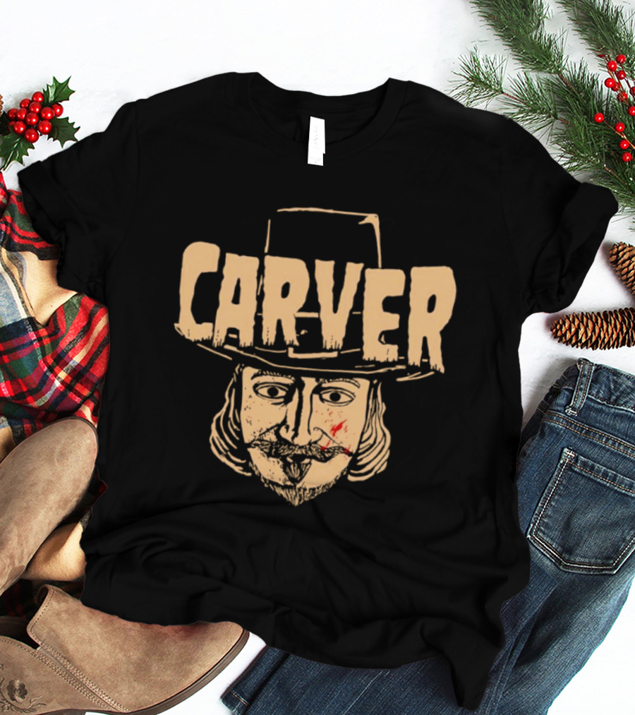 Carver Thanksgiving Pilgrim Hat Bearded Man Face T-Shirt
