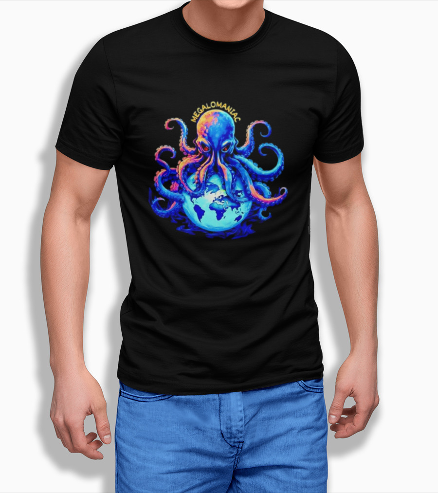 Megalomaniac Kraken Octopus on Globe T-Shirt