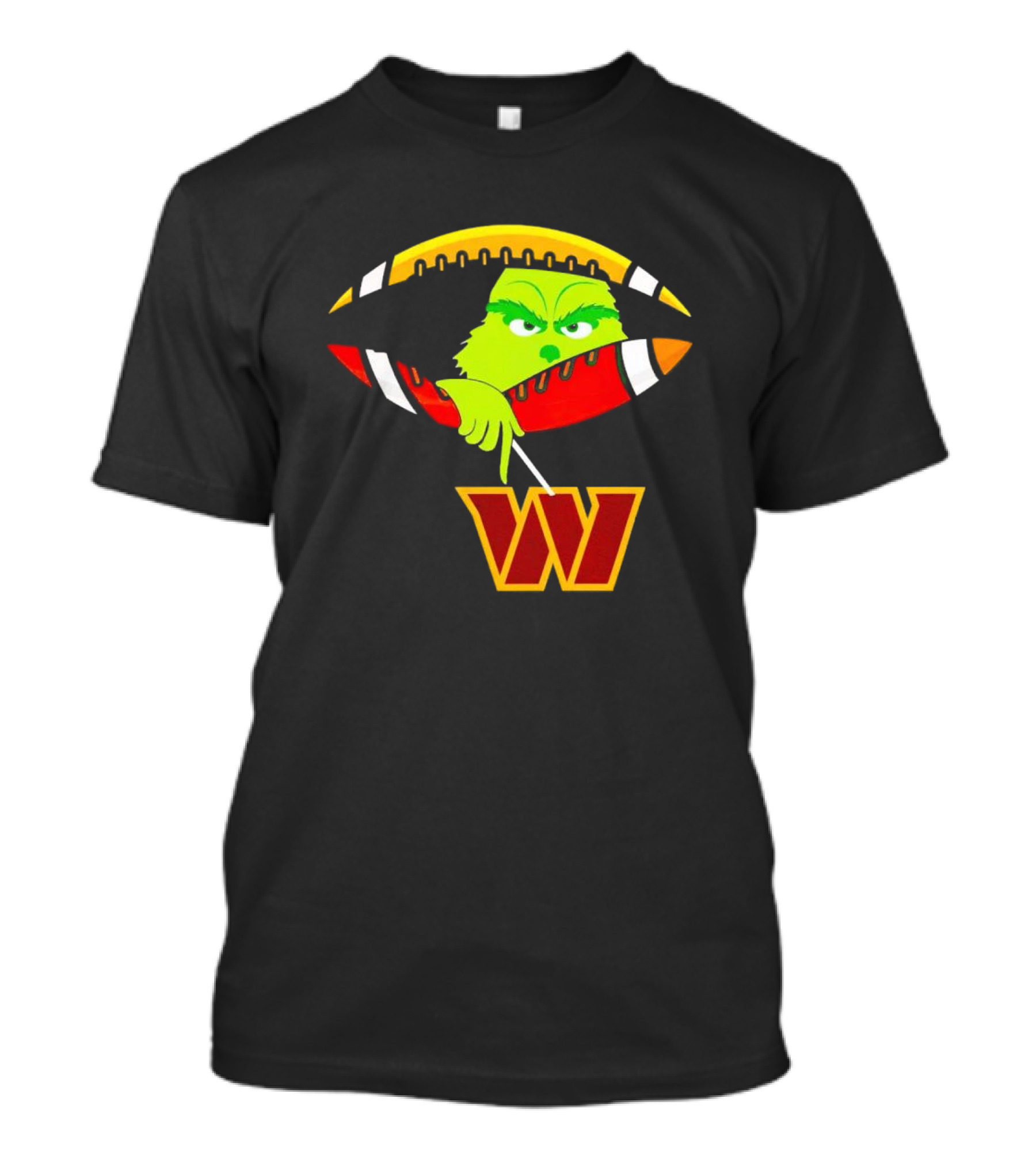 Washington Commanders Grinch Holding Football T-Shirt