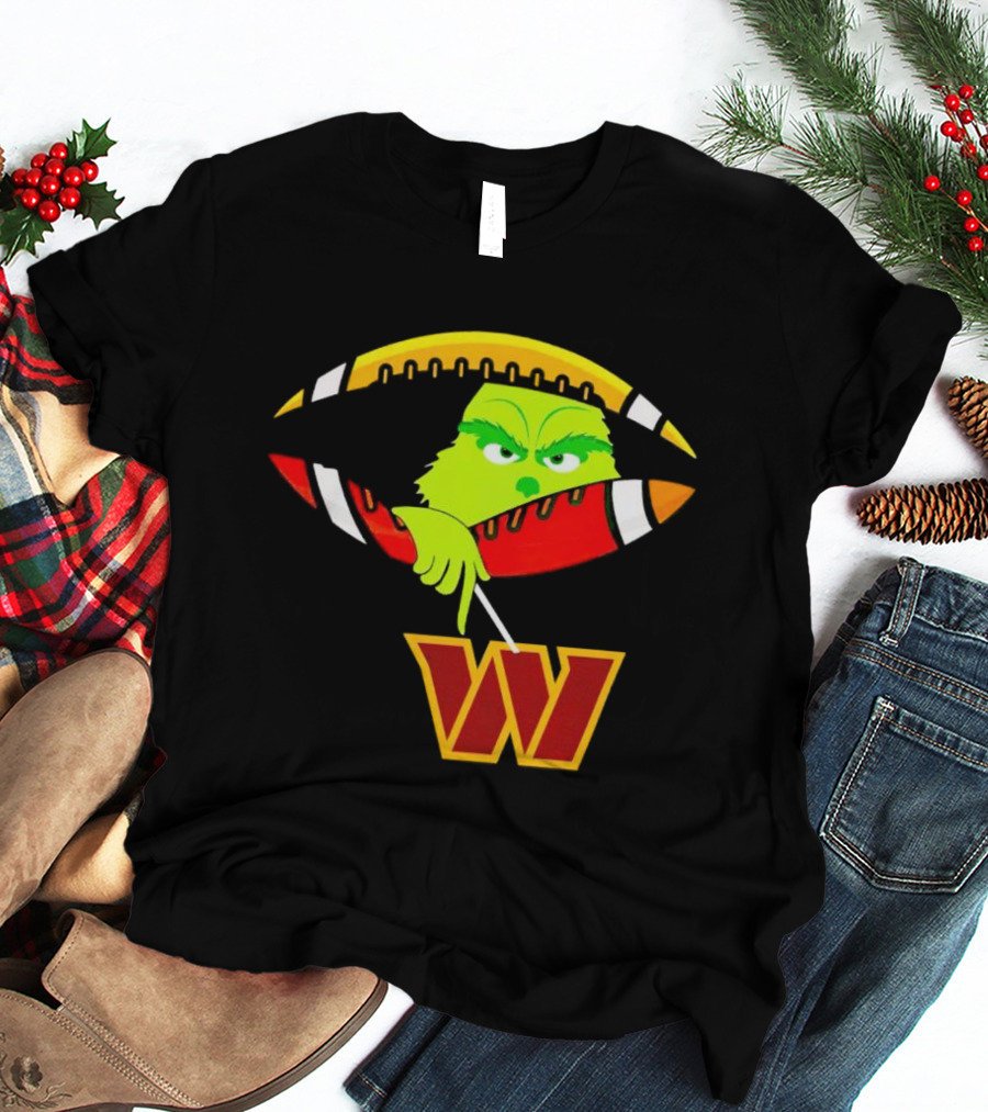 Washington Commanders Grinch Holding Football T-Shirt