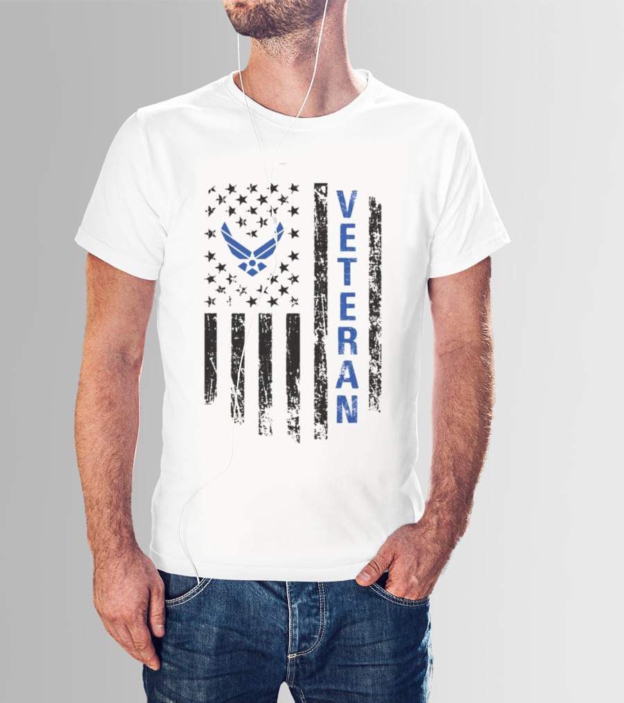 Veteran US Flag Air Force Logo Blue Patriotic T-Shirt