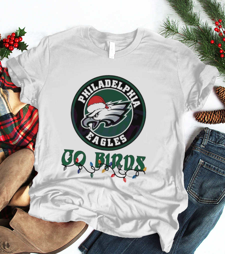 Philadelphia Eagles Go Birds Christmas Lights Santa Hat T-Shirt