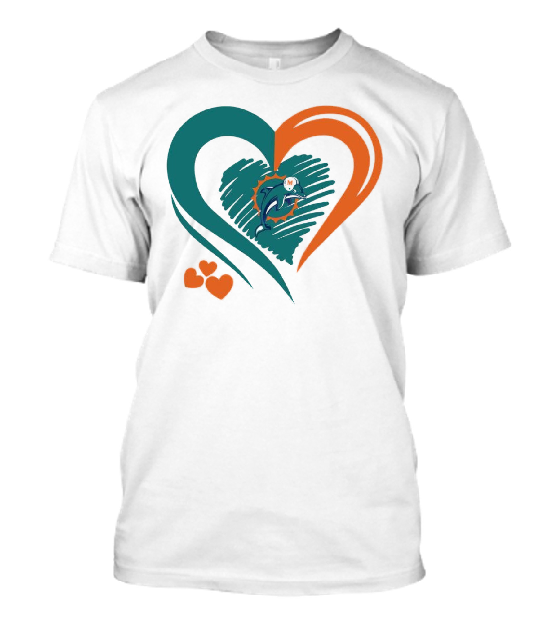 Miami Dolphins Heart Shape Emblem With Three Small Hearts T-Shirt