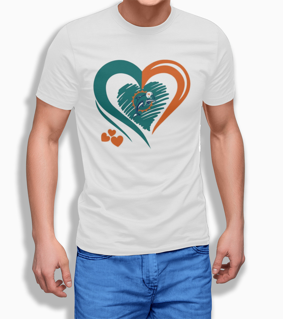 Miami Dolphins Heart Shape Emblem With Three Small Hearts T-Shirt
