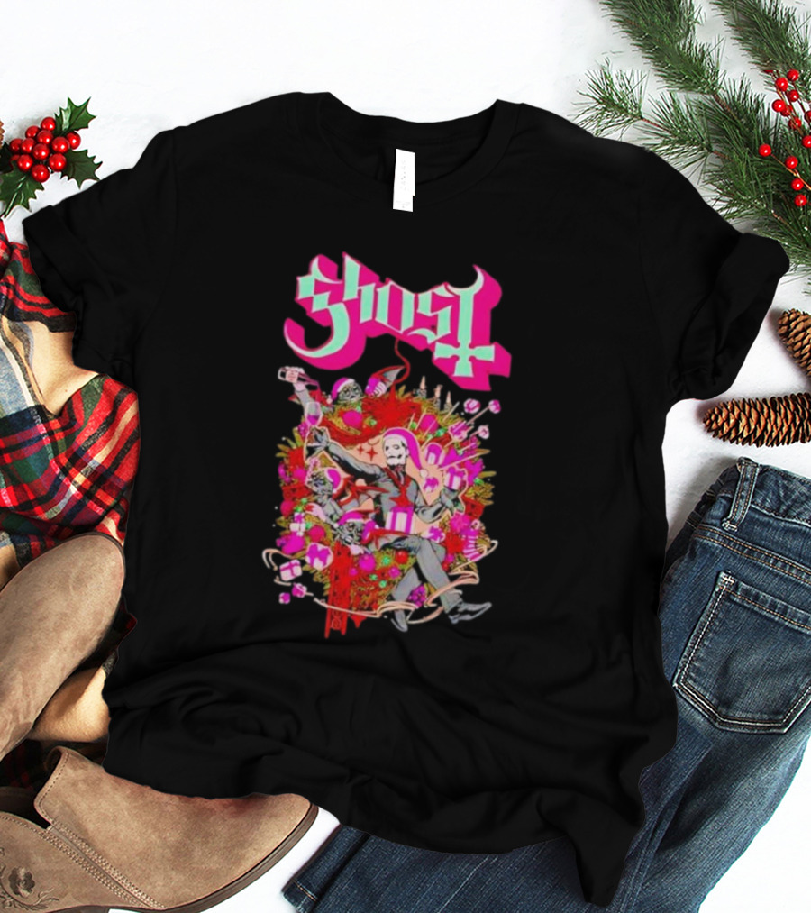 Ghost Festivus Colorful Celebration With Gifts And Festive T-Shirt