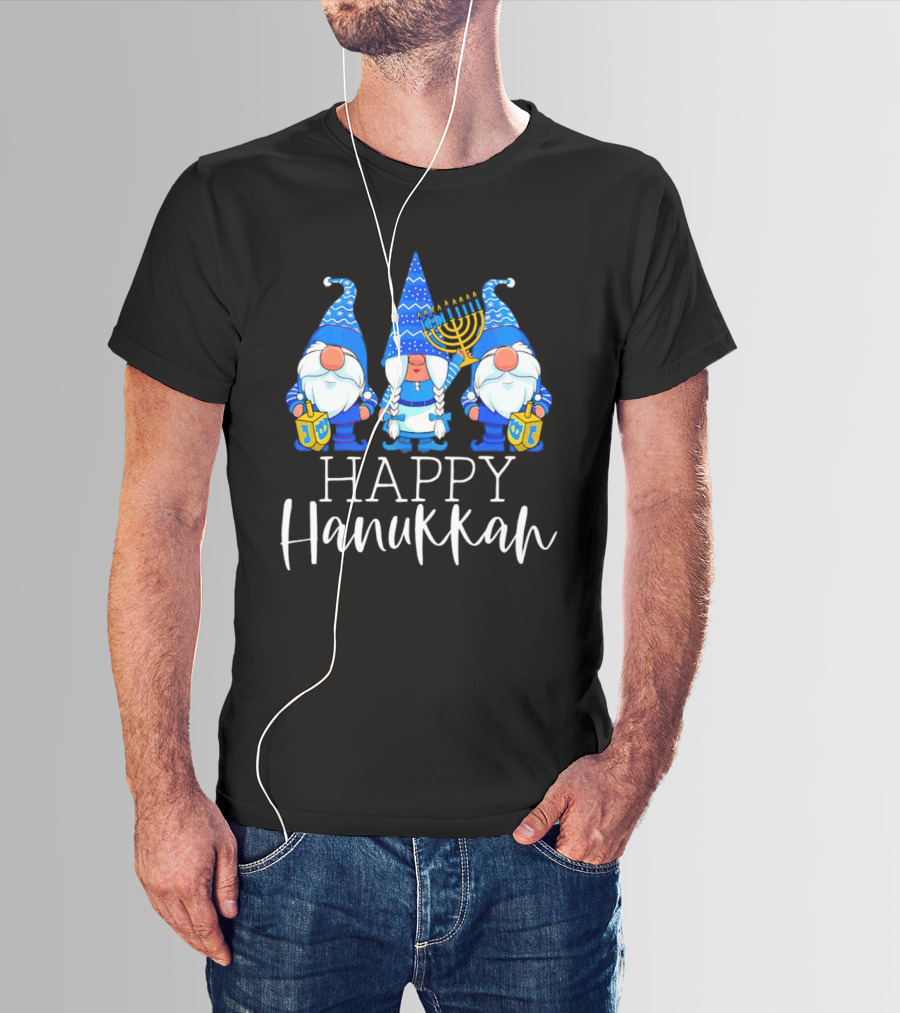 Gnomes Celebrating Hanukkah With Menorah And Dreidel T-Shirt