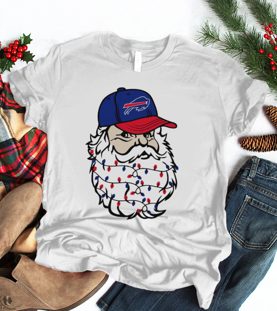 Santa Buffalo Bills Christmas Lights Beard Football T-Shirt