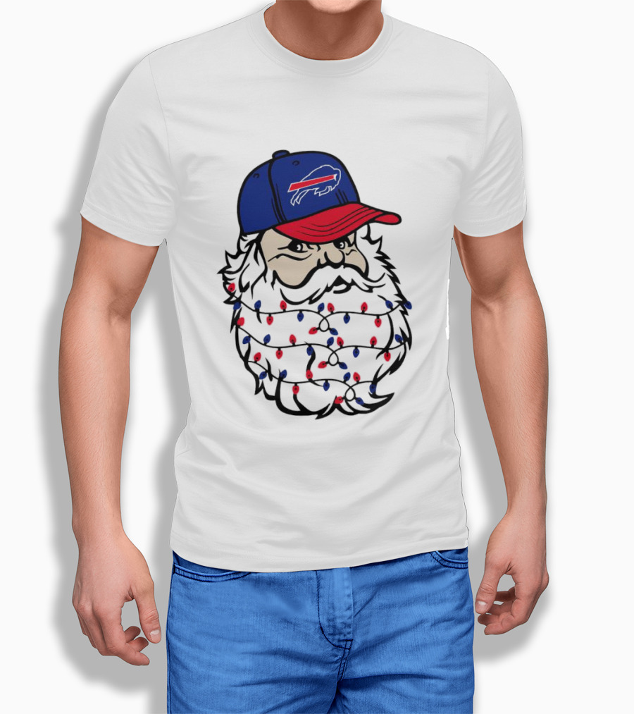 Santa Buffalo Bills Christmas Lights Beard Football T-Shirt