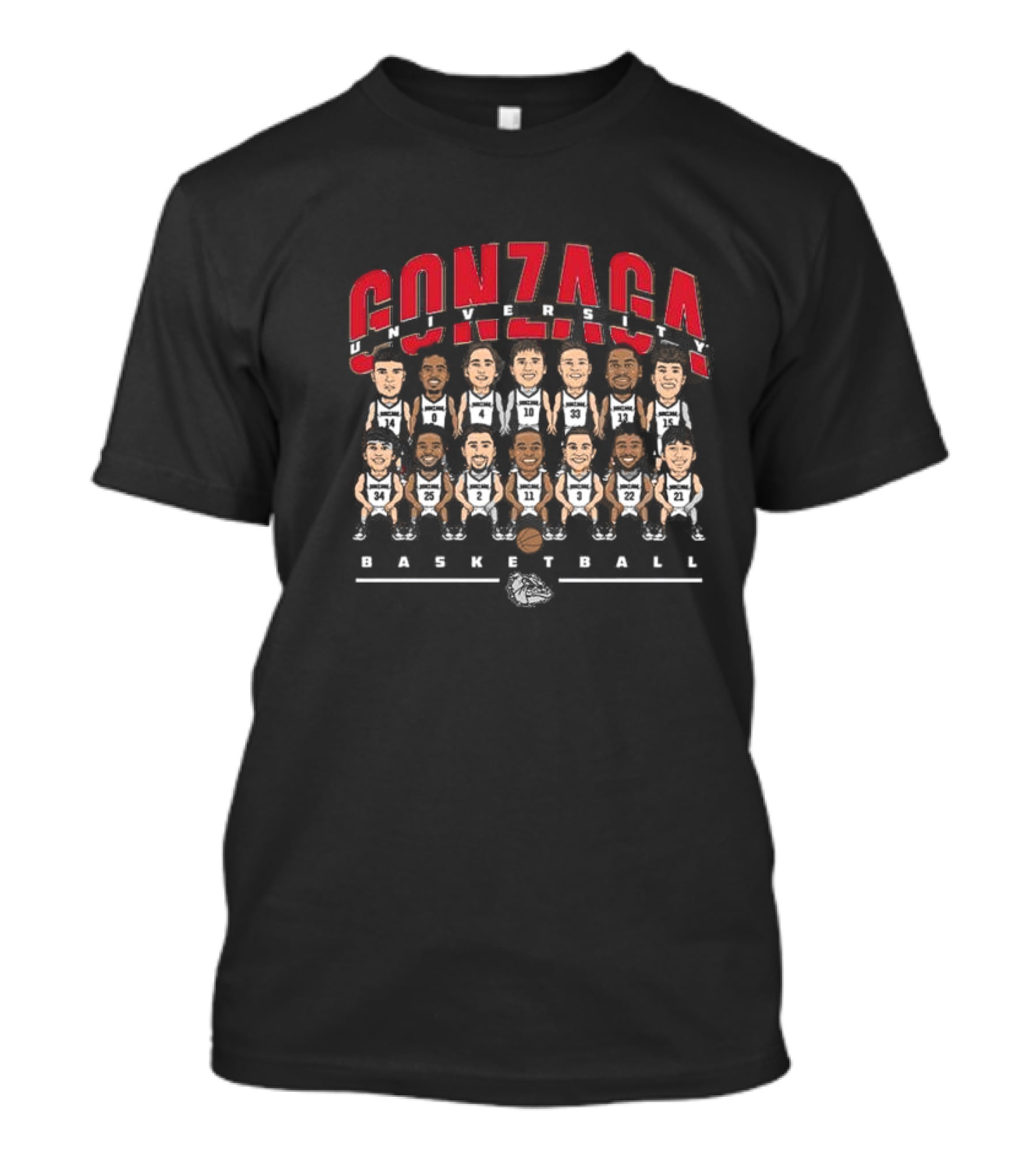 Gonzaga University Basketball Team Caricature With Bulldog T-Shirt