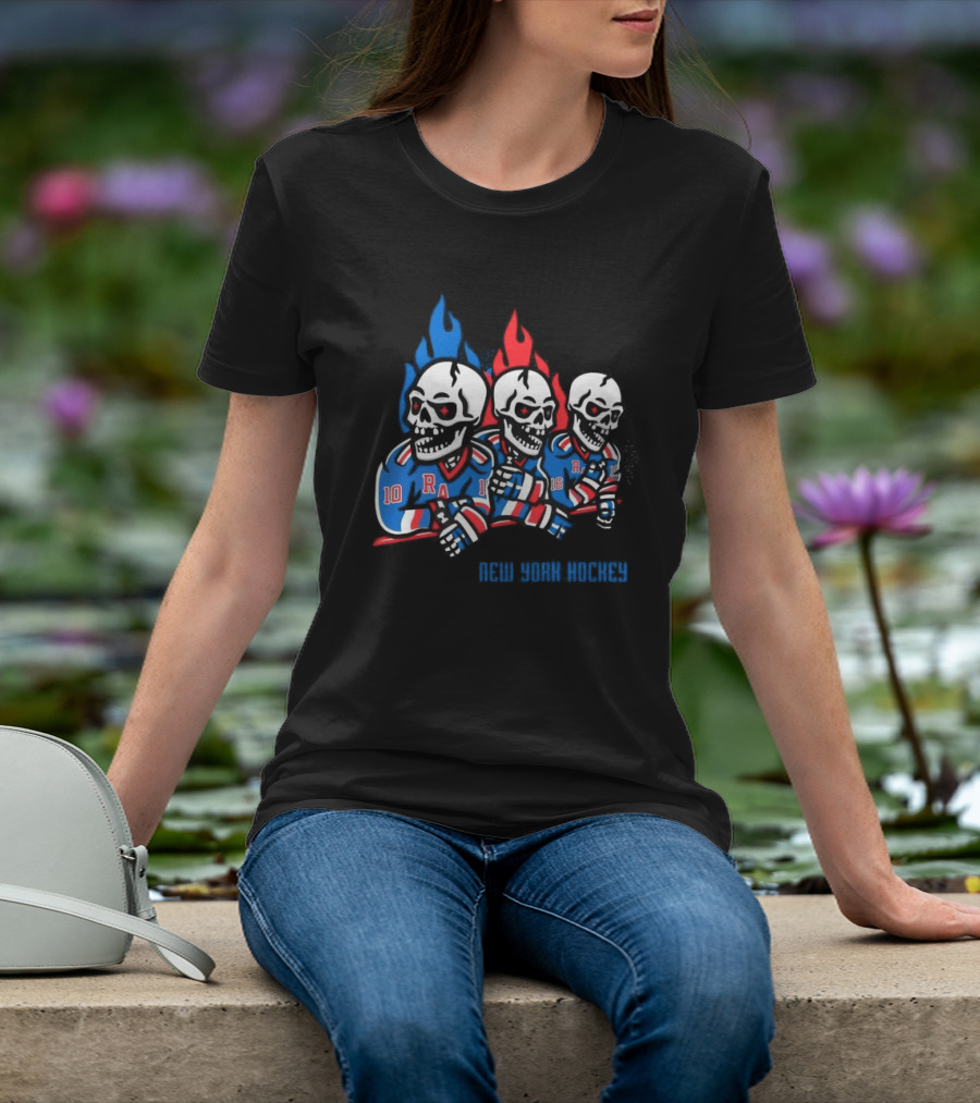 New York Hockey Skeletons With Flames Rangers T-Shirt