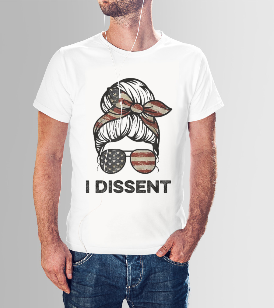 Messy Bun I Dissent USA Flag Vintage Sunglasses Bow T-Shirt