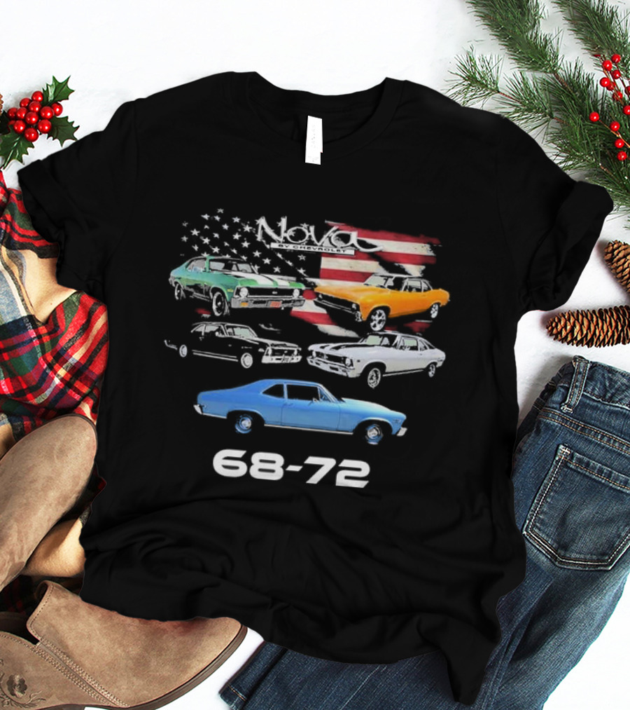 Nova By Chevrolet 68-72 American Flag Classic Cars T-Shirt