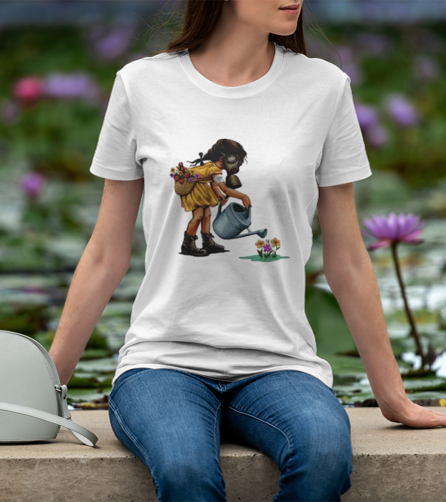 Stick To Your Guns Keep Planting Flowers Girl With Gas Mask Watering Flowers T-Shirt