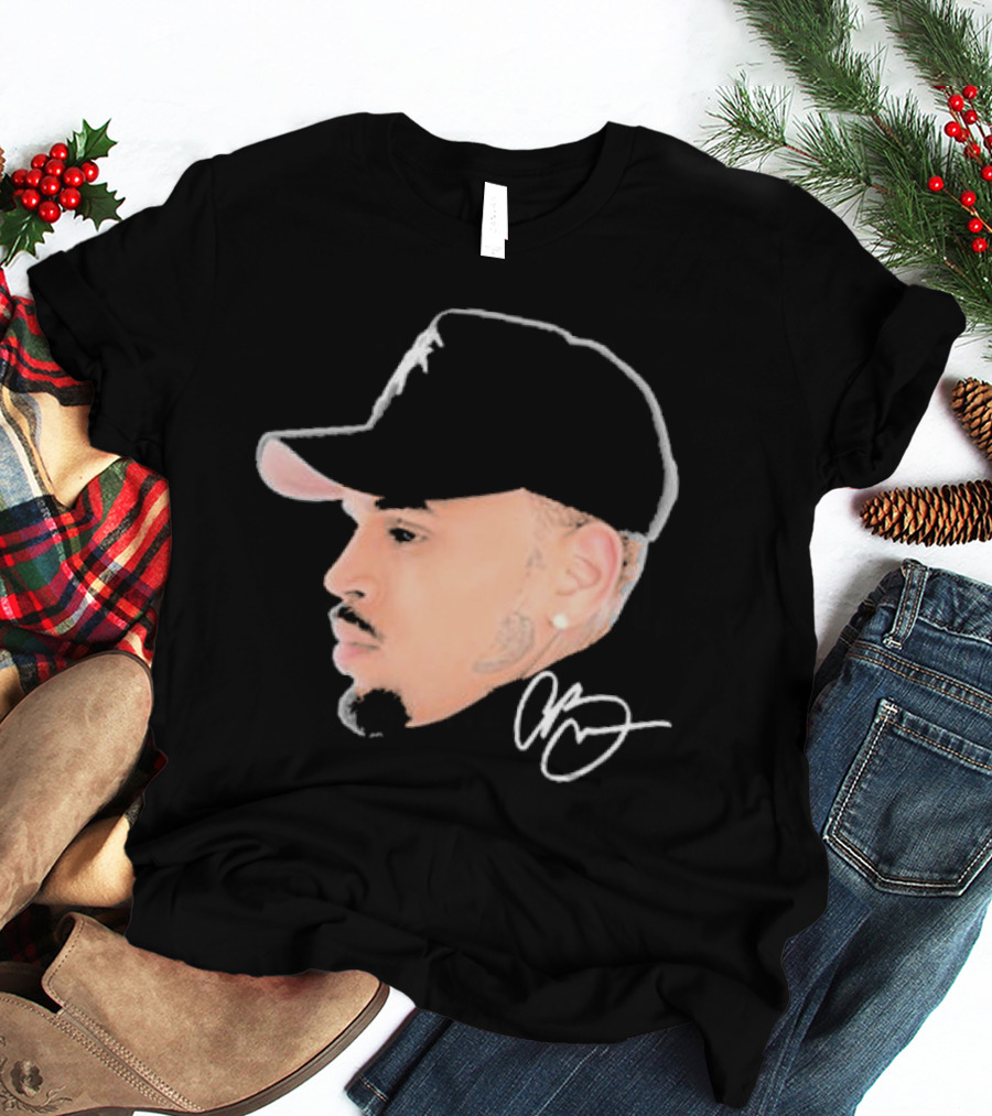 20 Years Of Chris Brown Big Head Signature Cap Profile T-Shirt