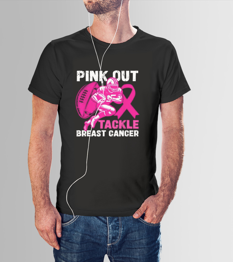 PINK OUT TACKLE BREAST CANCER Football Players Awareness T-Shirt