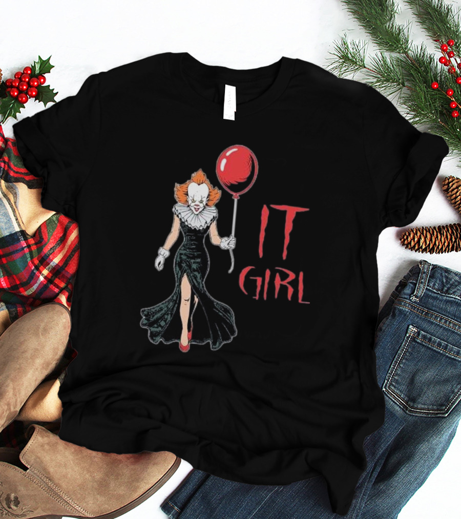Pennywise IT Girl Holding Red Balloon In Black Dress T-Shirt