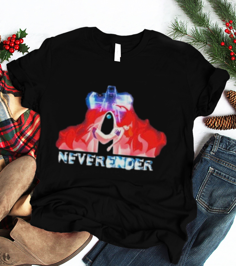 Neverender Spaceship And Mysterious Figure With Fiery T-Shirt